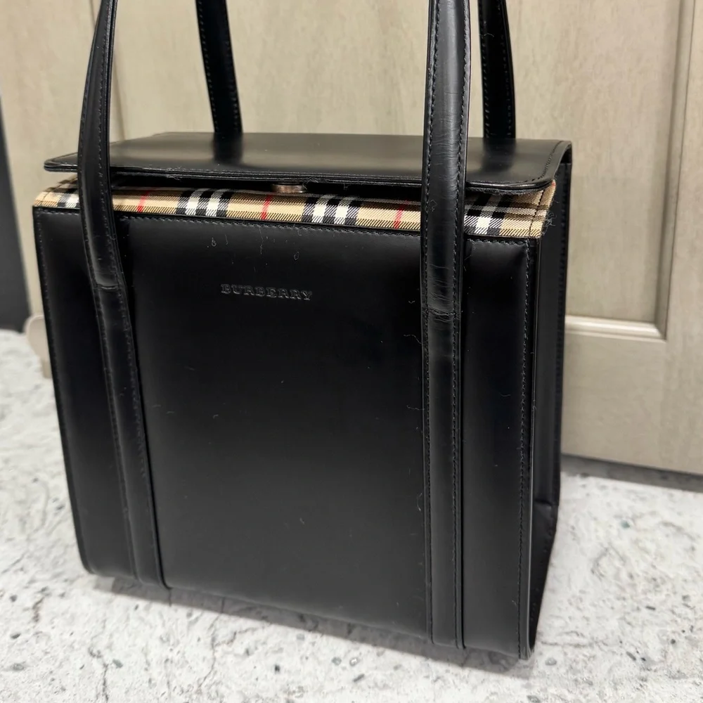 BURBERRY NOVA CHECK LEATHER BLACK HANDBAG AUTHENTIC